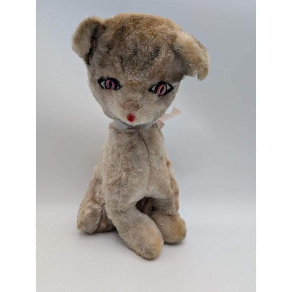 Vintage Siamese Cat Kitten Plush Carnival Style 14 Inch Pink Eyes Stuffed Animal
